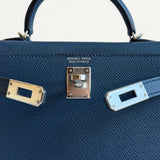 Bolsa Hermès Mini Kelly Epsom Bleu de Prusse com Ferragens Palladium
