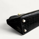 Bolsa Hermès Kelly 25 Crocodile Niloticus Shiny Noir com Ferragens Gold