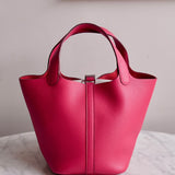 Bolsa Hermès Picotin 18 Clemence Rose Shocking com Ferragens Palladium