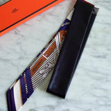 Twilly Hermès Mors a Jouets Silk & Lambskin Noir I Bleu I Caramel Longo