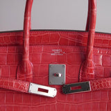 Bolsa Hermès Birkin 35 Crocodille Rouge Com Ferragens Palladium