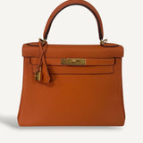 Bolsa Hermès Kelly 28 Togo Orange H com Ferragens Gold