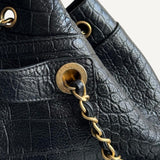 Mochila Chanel Croco Embossed Backpack Preta