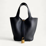 Bolsa Hermès Picotin 18 Noir com Ferragens Gold