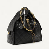 Bolsa Chanel 25 Medium Preta com Ferragens Douradas