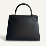 Bolsa Hermès Kelly 28 Epsom Noir com Ferragens Gold