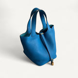 Bolsa Hermes Picotin 18 Togo Bleu France com Ferragens Gold