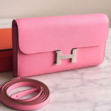 Bolsa Hermès Constance Wallet To Go Epsom Rose Azalee com Ferragens Palladium