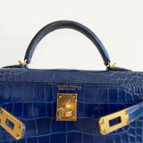 Bolsa Hermès Mini Kelly Alligator Shiny Bleu Saphir com Ferragens Gold