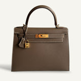 Bolsa Hermès Kelly 28 Epsom Etoupe com Ferragens Gold
