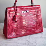 Bolsa Hermès Kelly 35 Crocodile Porosus Com Ferragens Palladium