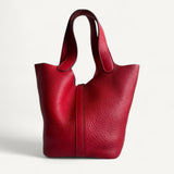 Bolsa Hermès Picotin 18 Clemence Rouge Moyen com Ferragens Gold