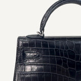 Bolsa Hermès mini kelly alligator Matte Noir com Ferragens Palladium