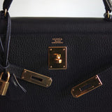 Bolsa Hermès Kelly 32 Taurillon Noir com Ferragens Gold