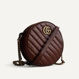 Bolsa Gucci Matelassê Mini GG Marmont Round Marrom