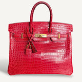 Bolsa Hermès Birkin 25 Croco Shiny Braise com Ferragens Gold