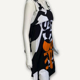 Vestido Burberry Panelled Graphic Print Mini Preto e Branco