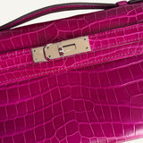 Bolsa  Hermès Kelly Cut Croco Shiny Rose Scheherazade com Ferragens Palladium
