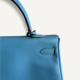 Bolsa Hermès Kelly 35 Epsom Blue Jean com ferragens Palladium