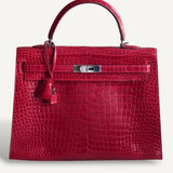 Bolsa Hermès Kelly 35 Crocodile Porosus Com Ferragens Palladium