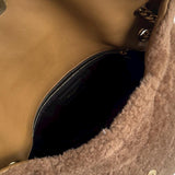Bolsa Saint Laurent Lou Lou Shearling Brown com Ferragens Douradas
