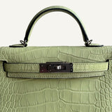 Bolsa Hermès Mini Kelly Alligator Matte Jaune Bourgeon com Ferragens Palladium