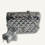 Bolsa Chanel Mirror Backpack w/ Star Coin Calfskin Prata