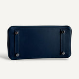 Bolsa Hermès Birkin 25 Epsom Blue de Plus, Indigo e Preto com Ferragens Palladium