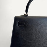 Bolsa Hermès Kelly 25 Noir com Ferragens Palladium