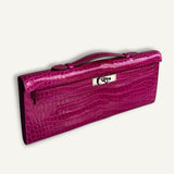 Bolsa  Hermès Kelly Cut Croco Shiny Rose Scheherazade com Ferragens Palladium