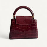  Bolsa Louis Vuitton Mini Capucine Croco Burgundy com Ferragens Douradas