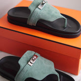 Sandália Hermès Empire Camurça Vert Cèdre com Ferragens Palladium