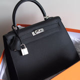 Bolsa Hermes Kelly 25 Epsom Noir com Ferragens Palladium