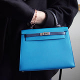 Bolsa Hermès Kelly 25 Epsom Bleu Zanzibar | Bleu Nuit com Ferragens Palladium