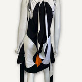 Vestido Burberry Panelled Graphic Print Mini Preto e Branco