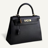 Bolsa Hermès Kelly 28 Epsom Noir com Ferragens Gold