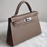 Bolsa Hermès Mini Kelly Epsom Etoupe com Ferragens Palladium