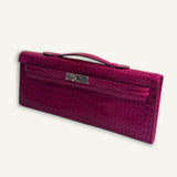 Bolsa  Hermès Kelly Cut Croco Shiny Rose Scheherazade com Ferragens Palladium