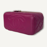 Bolsa Chanel Quilted Top Handle Pink Vanity Bag  Lambskin Gold Hardware