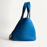 Bolsa Hermes Picotin 18 Togo Bleu France com Ferragens Gold