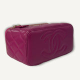 Bolsa Chanel Quilted Top Handle Pink Vanity Bag  Lambskin Gold Hardware