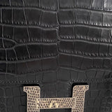 Bolsa Hermès Constance 18 Alligator Matte Noir com Ferragens Palladium/Lizzard