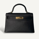 Bolsa Hermès Mini Kelly Epsom Noir com Ferragens Gold