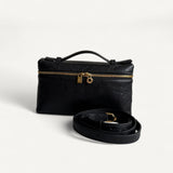 Bolsa Loro Piana Extra Pocket L19 Ostrich Black com Ferragens Douradas