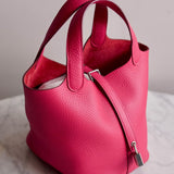 Bolsa Hermès Picotin 18 Clemence Rose Shocking com Ferragens Palladium