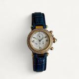 Relógio Cartier Pasha de Cartier em Ouro Amarelo com Diamantes e Pulseira em Couro de Crocodilo Azul Marinho