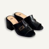 Mule Fendi Roma Black Crocodile-Embossed