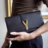 Clutch Yves Saint Laurent Y Ligne Couro Preto