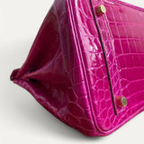 Bolsa Hermès Birkin 30 Rose Scheherazade Croco Niloticus Shiny com Ferragens Gold