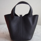 Bolsa Hermès Picotin 18 Clemence Noir com Ferragens Palladium